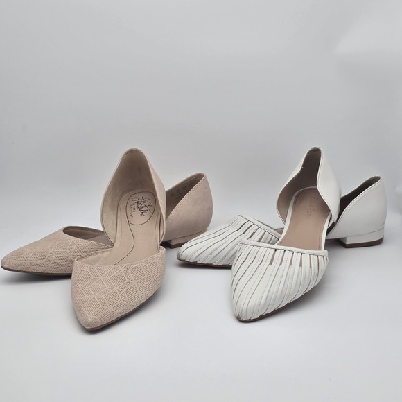 D 'Orsay Pointed Flats Bundle Women 8 Nude White Office Minimalist Neutral Shoes - Picture 2 of 14